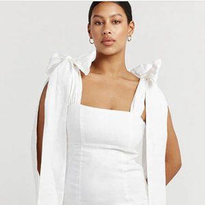 Diish AISLE WHITE LINEN BOW MIDI DRESS